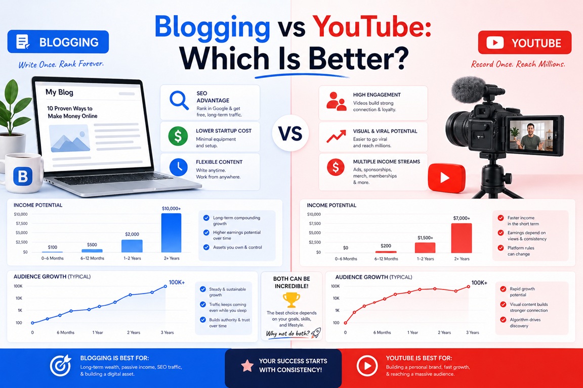 blogging vs YouTube comparison guide